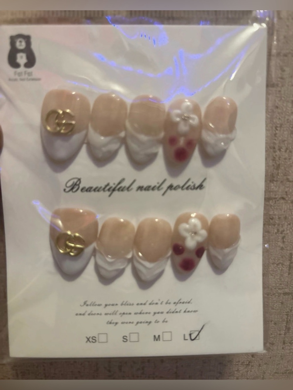 Neutral Beige & White Floral Press-On Nails - Women Makeup